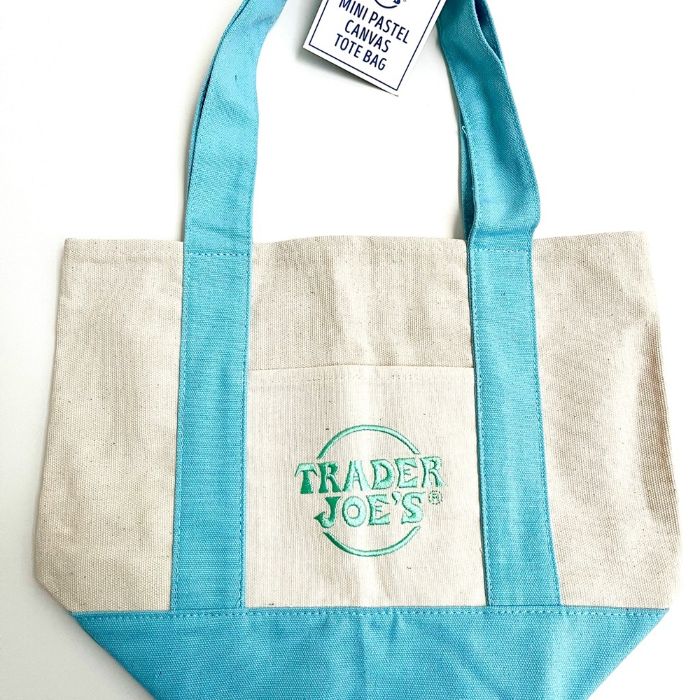 Trader Joe’s Mini Pastel Natural Canvas Tote with Turquoise Accents